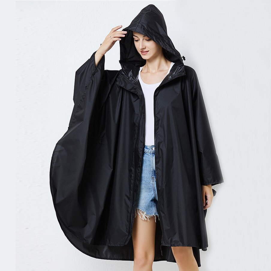 Dames Vrouwen Mannen Draagbare All Weather Waterdicht Polyester Fiets Poncho Regenjas Voor Volwassenen: Black