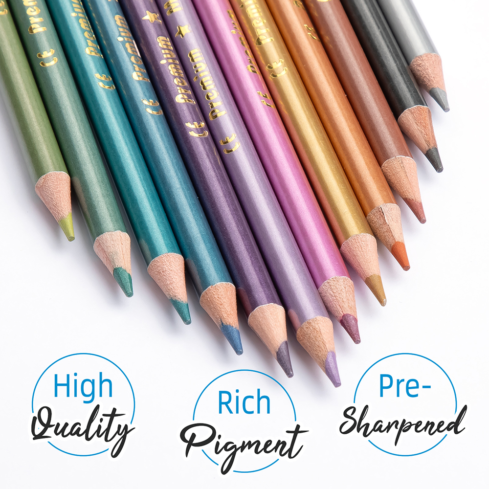 Matite colorate metallizzate dai colori brillanti, 12 matite colorate da disegno assortite per artisti adulti da colorare