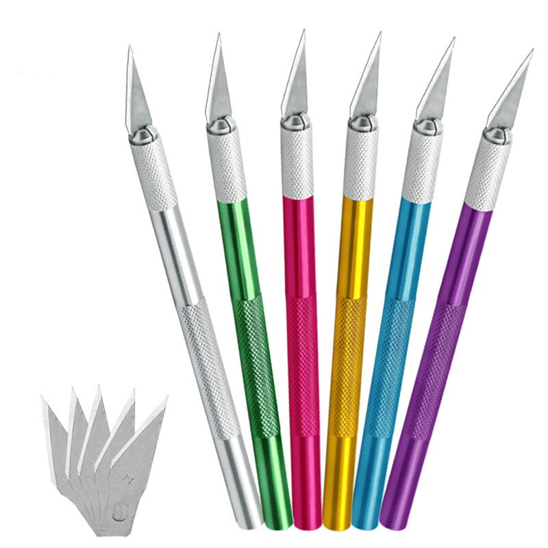 Cortador de bisturí antideslizante, cuchillas de acero inoxidable para manualidades, reparación de PCB, películas de cuero, herramienta multiusos DIY, 6 uds.
