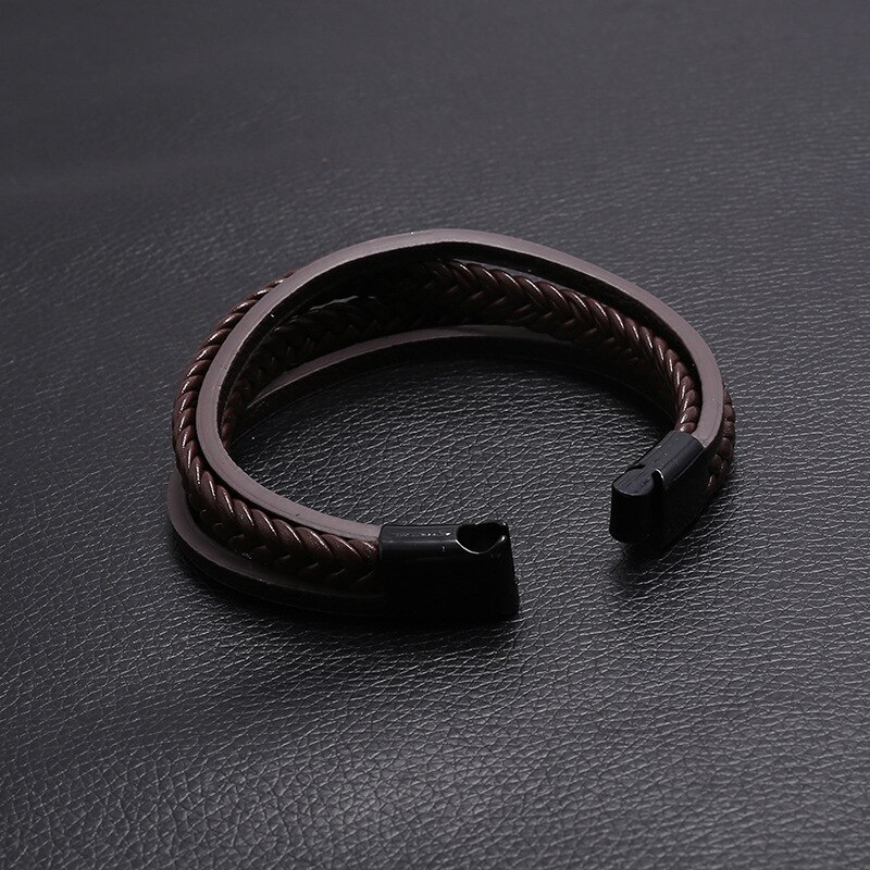 Bracelets multicouches en cuir tissé à la main pour hommes et femmes, bijoux tissés à la main, marron, noir, avec fermoir magnétique, décontracté,