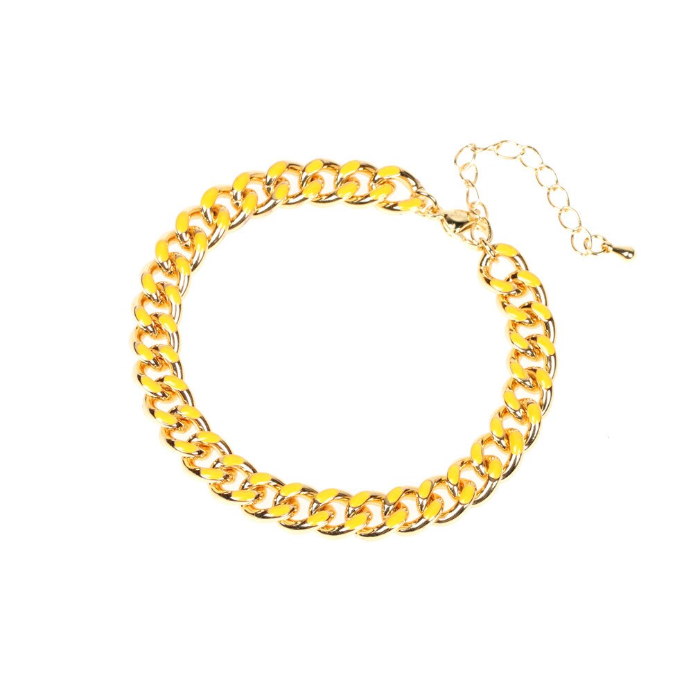 Hip hop Dripping oil vintage yellow bracelets Women men blue Punk Cuban Link Chain bracelets Jewelry Christmas: orange yellow