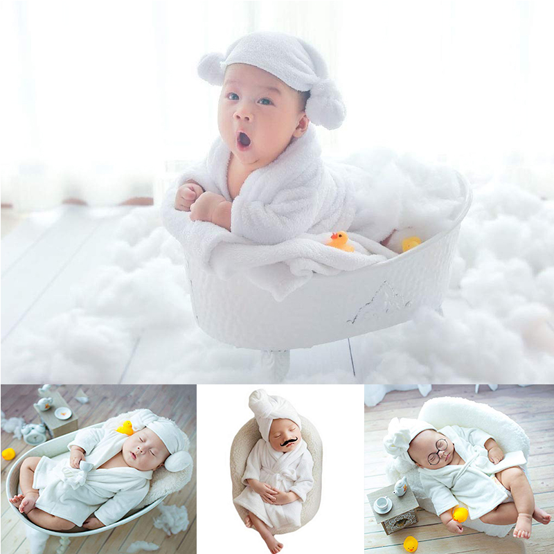 Pasgeboren Baby Jongen Meisje Fotografie Foto Props Kostuum Badjassen Badhanddoek Deken Baby Wrap Fotoshoot Studio Accessoires