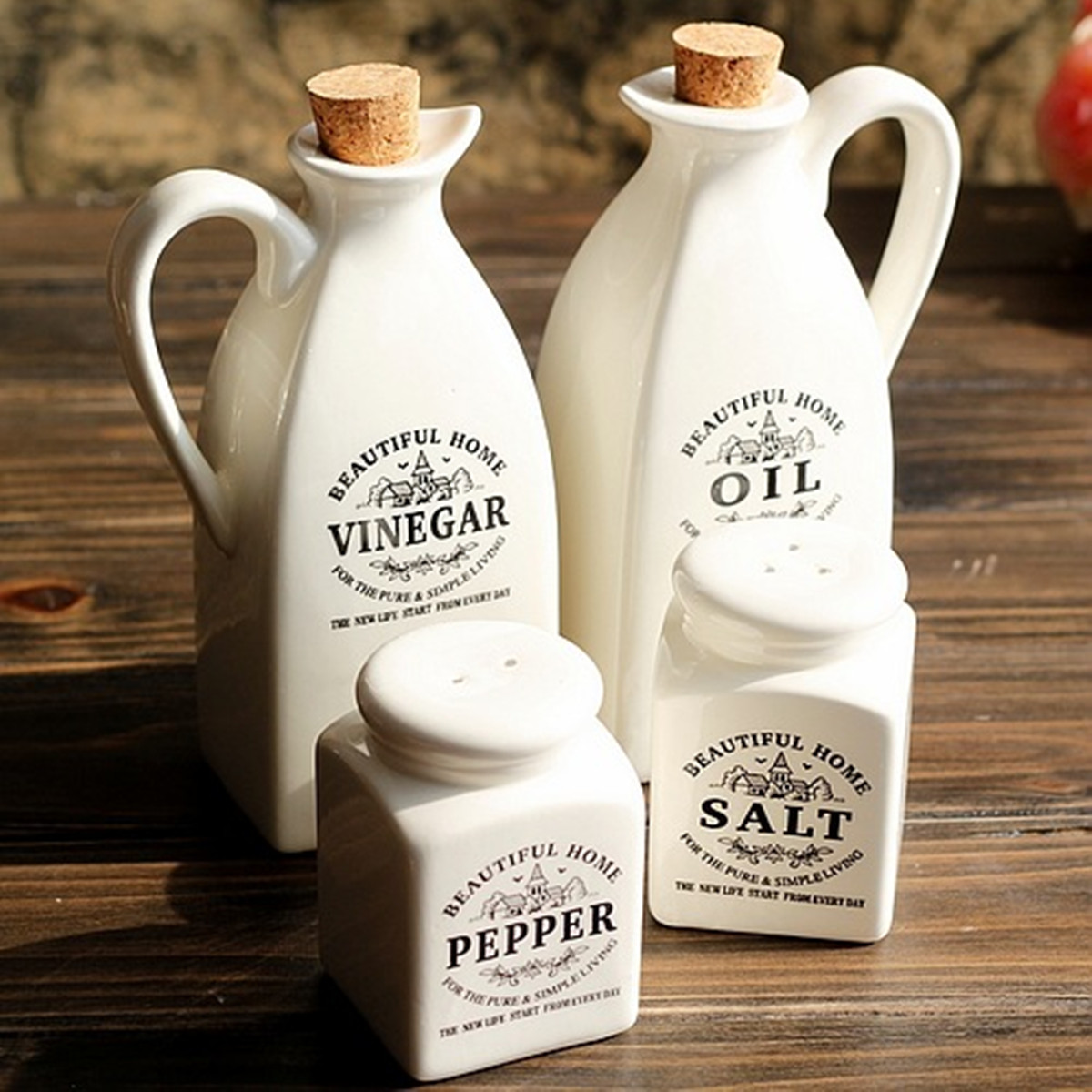 4 stücke Keramik Gewürz Glas Mit Holz Kork Küche Würze Flasche Pfeffer Essig Salz Öl Flasche Gewürz Topf Kochen würzen werkzeug