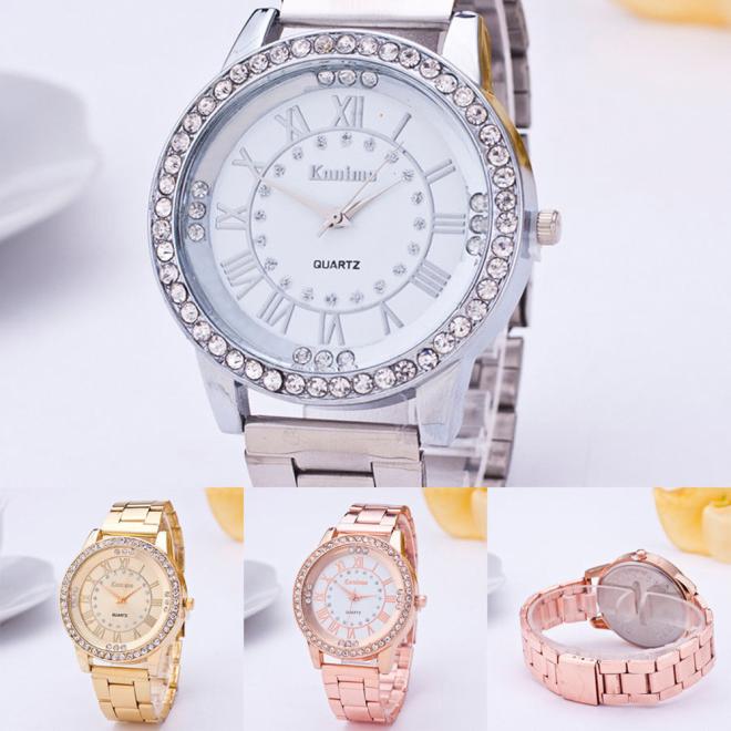 casual horloge vrouwen mannen Crystal Rhinestone Rvs Analoge Quartz Horloge populaire vrouwen