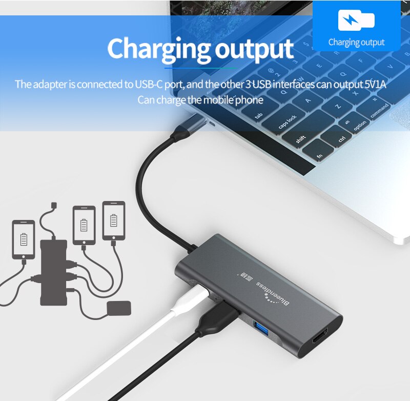 Estación de viaje portátil para ordenador portátil, aluminio Usb tipo c 3,0 HUB Charging aleación de aluminio 4/7/9 puertos