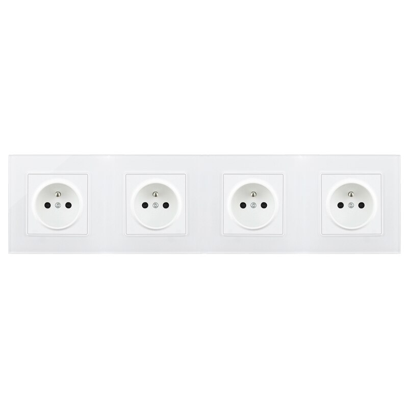Wall Power Socket French Socket Plug Living Room Socket Single/Double/Triple/Quadruple Socket White Crystal Glass Panel: Quadruple Socket
