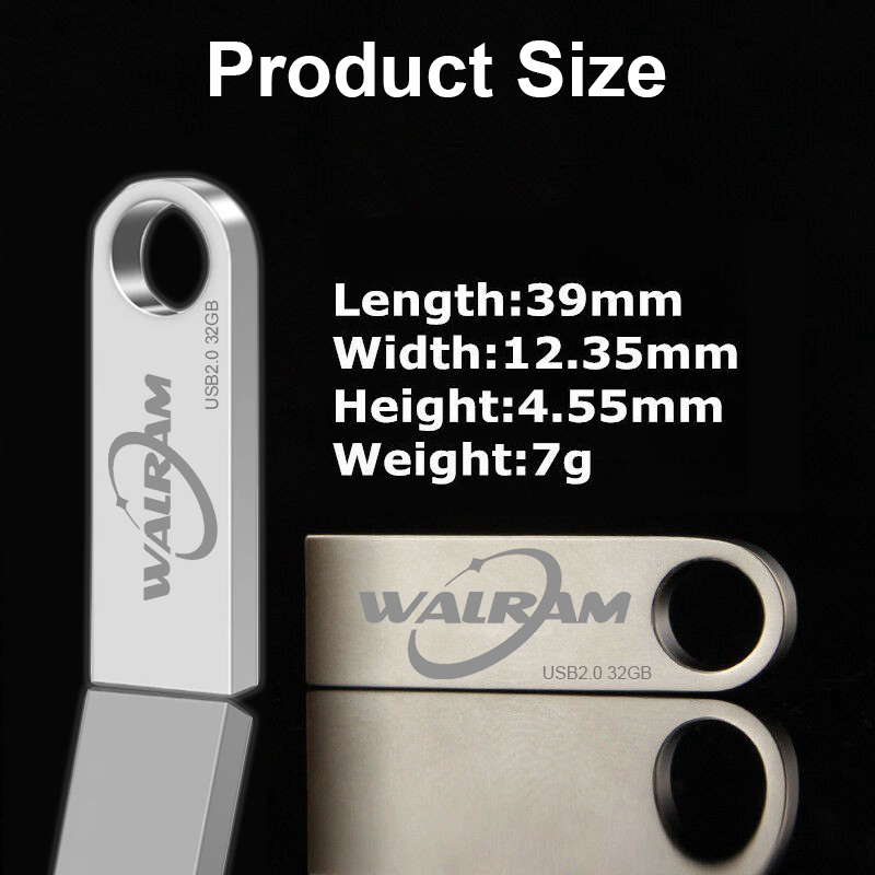 WALRAM USB Flash Drive 2.0 32GB 64GB 128GB waterproof silver U Stick Mini Pen Drive Metal Memory Stick Business