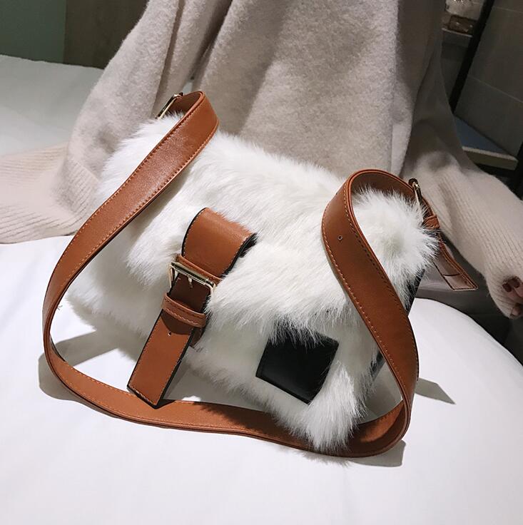 Sac carré pour fille douce, sac à main de styliste à la , sac à épaule de bonne , peluche souple, hiver: WHITE