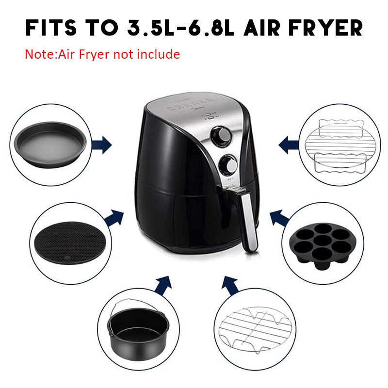 11 st airfryer tillbehör 8 tum för gowise phillips cozyna och secura set  of 11 passar alla airfryer 3.5-6.8l