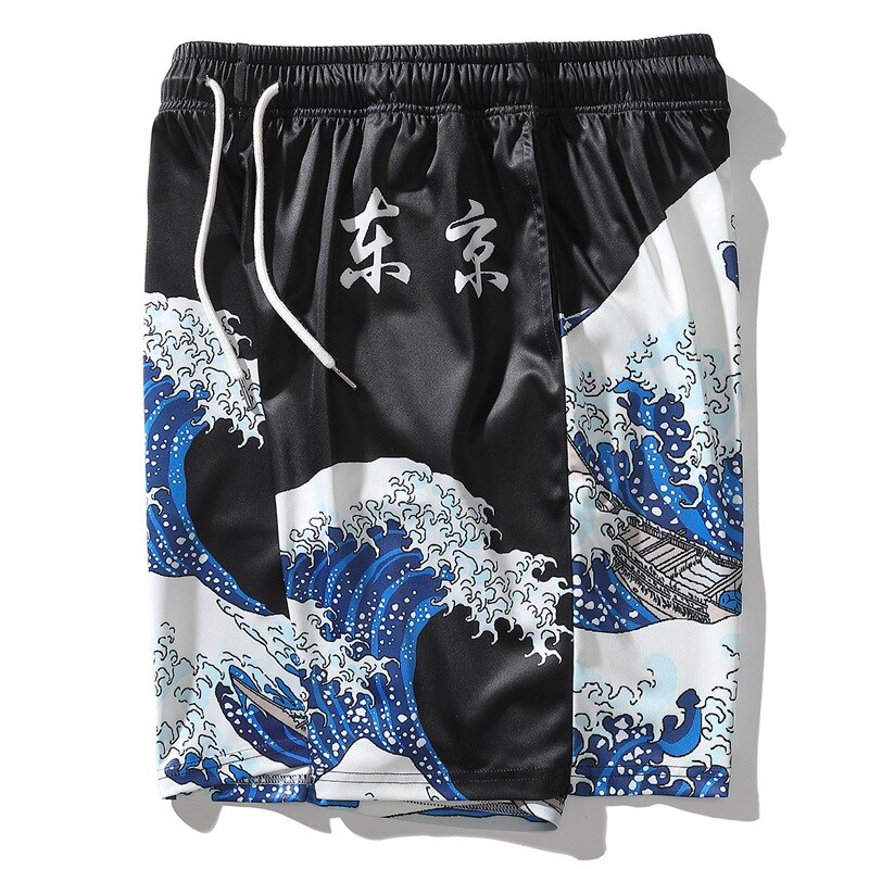 Men tide brand summer men's casual pants straight-leg pants trousers wave sports shorts loose large size printing