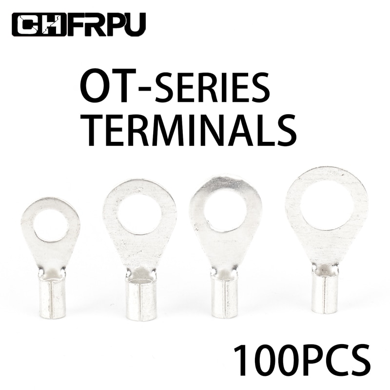 Connecteur de fil de câble à sertir OT, fourchettes à anneau Non isolées, terminaux en laiton plaqué étain de Type O, Kit d&#39;assortiment de 100 pièces