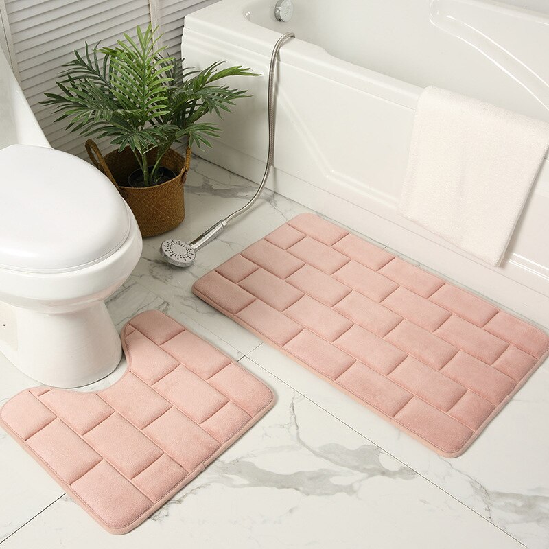 2 Piece Set Bath Floor Mat Absorbent Non-Slip Shower Room Door Mats Toilet Floor Mat Washable and Absorbent Soft Bathroom Rug