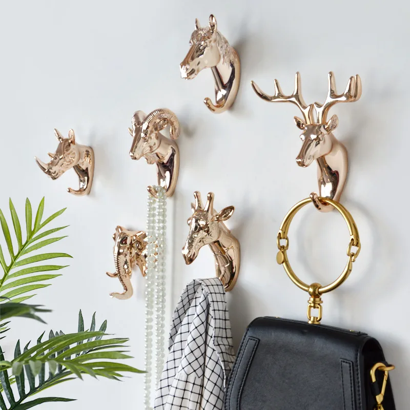 Ganchos con forma de Animal europeo, ciervo, Stags, rinoceronte, caballo, jirafa, cabeza de elefante, colgador de pared, abrigo para sombrero, gancho, soporte para estante, decoración del hogar