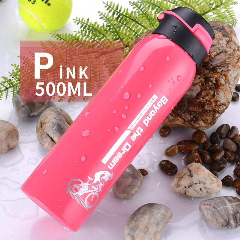 500Ml Fiets Waterfles Mountainbike Rijden Fiets Waterkoker Dubbele Rvs Thermos Beker Warm-houden Jug Sport outdoor: pink