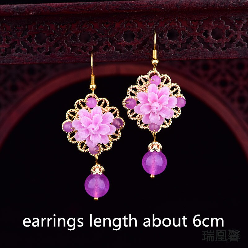 Yanting Cloisonne Butterfly Earrings For Women Natural Stone Earings Shell Flower Ethnic Earrings Hanging: 311