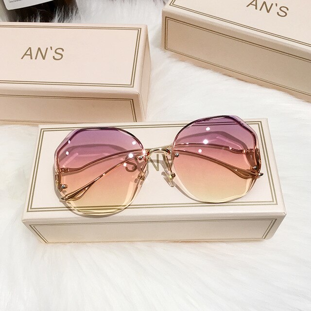 GISAEV-gafas de sol con degradado de té para mujer, anteojos de sol femeninos con corte de agua en el océano, patillas curvadas de Metal, UV400,: purple pink