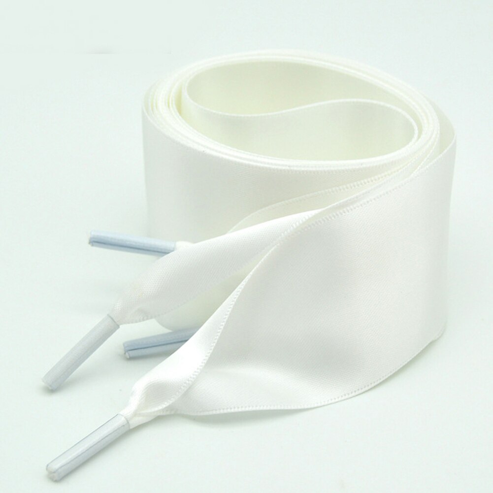 1 Paar 2Cm Breedte 80Cm Platte Satijn Zijde Lint Schoenveters Polyester Veters Sneaker Sport Schoenen Lace Strings: WHITE / 80cm