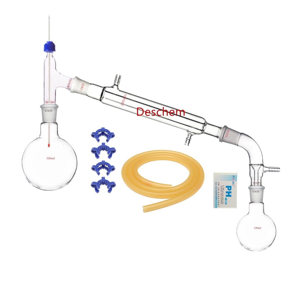 500 ml, 24/29, aparato de destilación de vidrio, Kit de cristalería de química de laboratorio