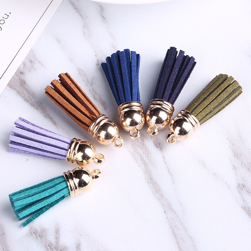 Pompon en cuir Vintage 38mm, 10 pièces, pour porte-clés, sangles de téléphone portable, bijoux frange en Fiber daim, résultats de bricolage