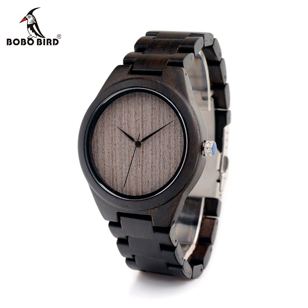 BOBO de AVES CdH06 Simple Gris Dial Relojes de Los Hombres de Madera De Ébano Hecho A Mano sin Escala Relojes con Banda de Madera como