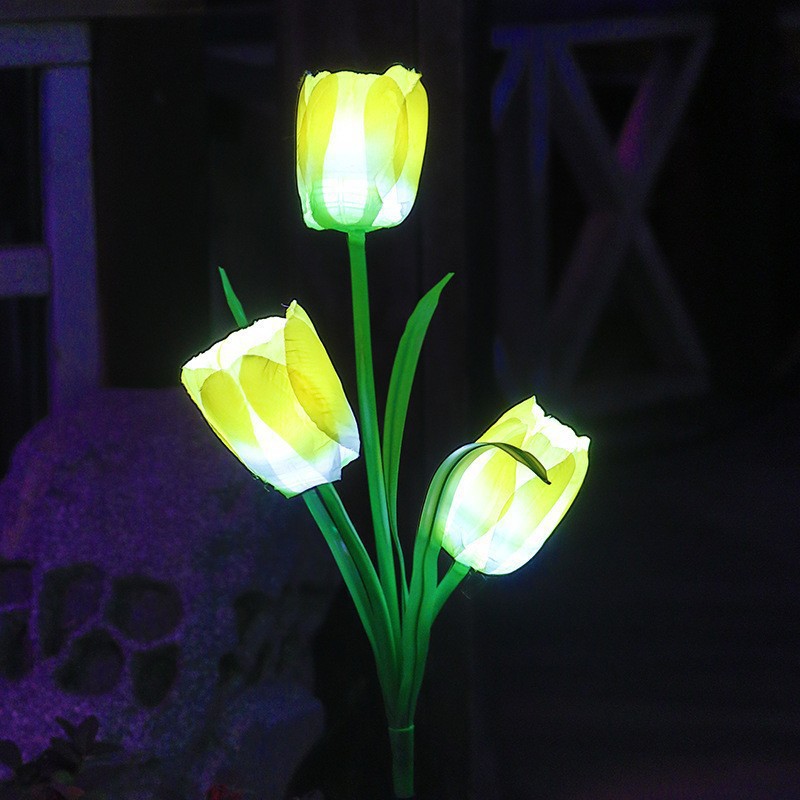 Lámpara decorativa de jardín con forma de flor de tulipán alimentada por energía Solar, iluminación de paisaje exterior única para camino de jardín, luces de estaca para césped N01: YELLOW / 6-10 W