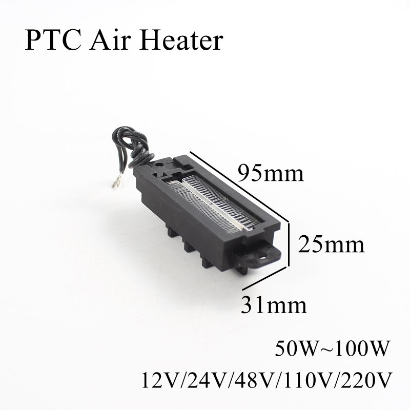 95x31x25mm 12V 220V 50W 100W PTC calentador de cerámica termistor calefacción de aire Mini calefactores para exterior inducción acuario Placa de película de coche