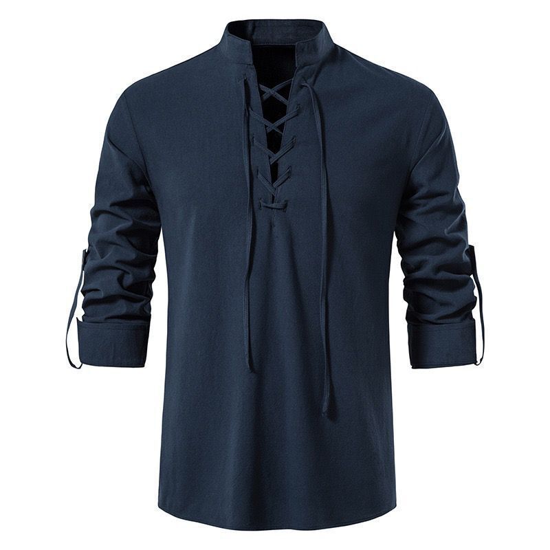 Abiti medievali Costumi cosplay rinascimentali Pirata vichingo Top Camicie Camicetta casual Con lacci Belli uomini Halloween Dress Up