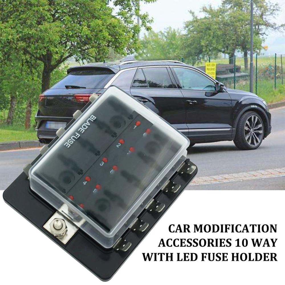 10 Way Standard Blade LED Fuse Box Holder With Failure Light Car Marine For Car Auto Accessories Blade Fuse Box