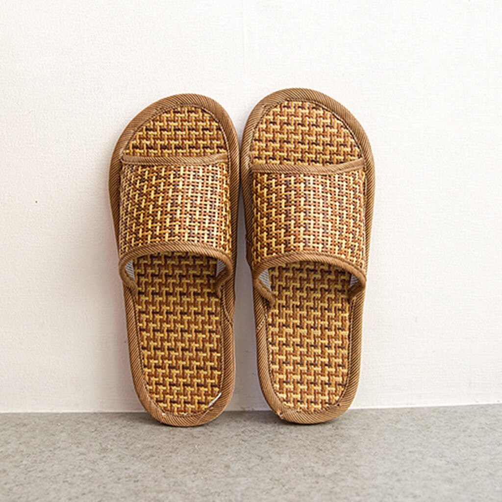 Kvinders herre unisex par stok hjemmesko indendørs sko hjem halm sommer bambus sandaler og hjemmesko #åå: 39