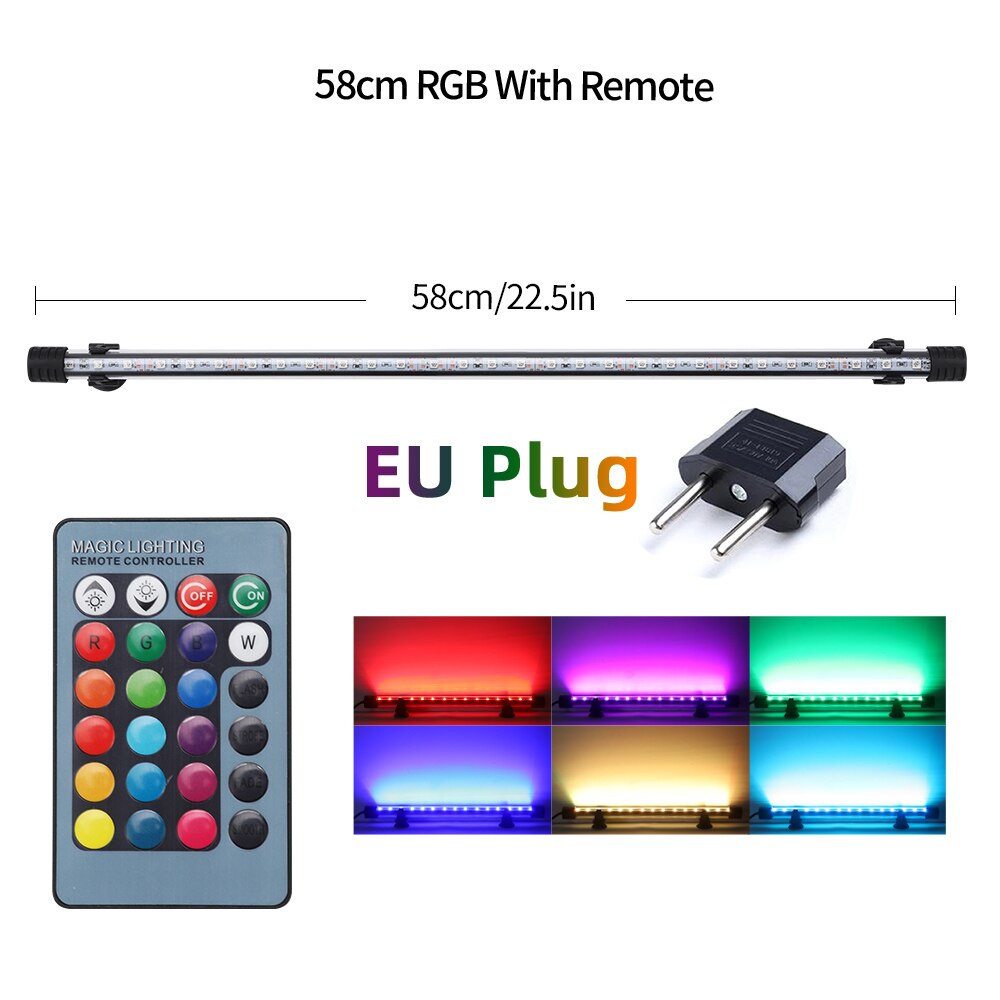 Aquarium LED Bar Light Waterproof Fish Tank Light 18-57CM Underwater Aquario Lamp Aquariums Decor Lighting 90V-220V EU/US/UK/AU: 58CM-EU