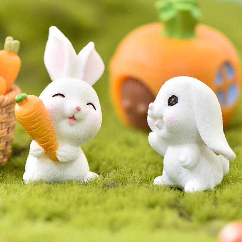 Miniaturedekoration sød dyr tegneserie kanin gulerod kanin hus sød kanin havearbejde plante harpiks tilbehør hks 99