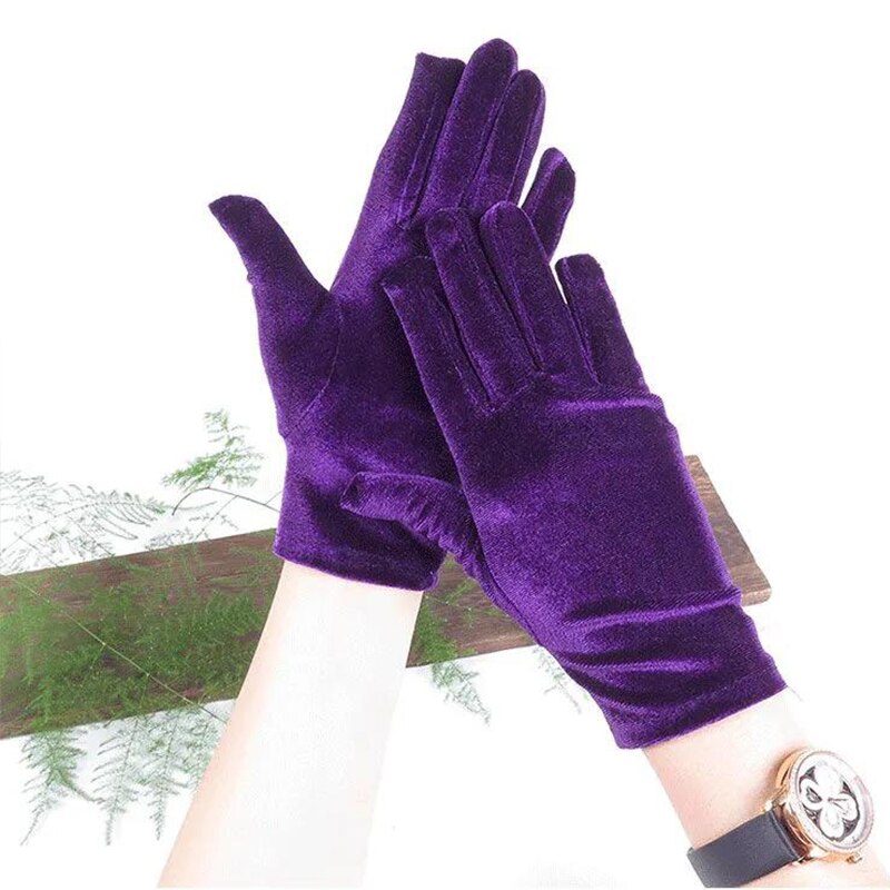 Guantes ajustados de terciopelo para mujer, Guantes elásticos de terciopelo, color morado, Burdeos y negro, para y Club: Purple