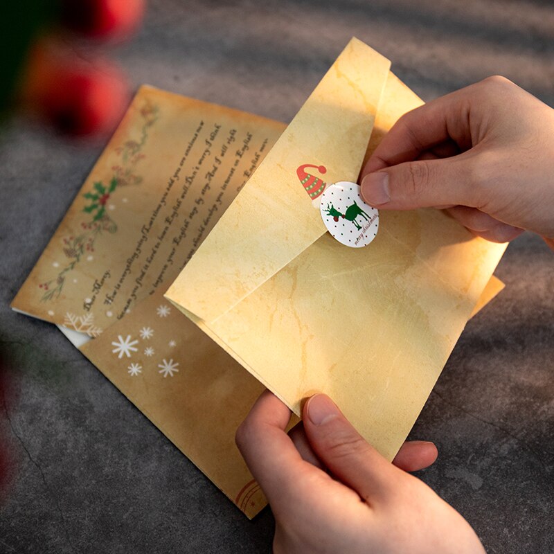 6Sets Christmas Kraft Letter Pad Envelope Retro Santa Claus Letter Paper Xmas Party Invitation Envelope with Accessories