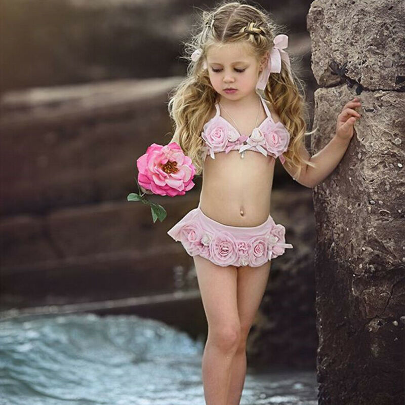 Baby børn piger badetøj blomster bikini sæt badedragt svømning svømning badning alder 1-6y