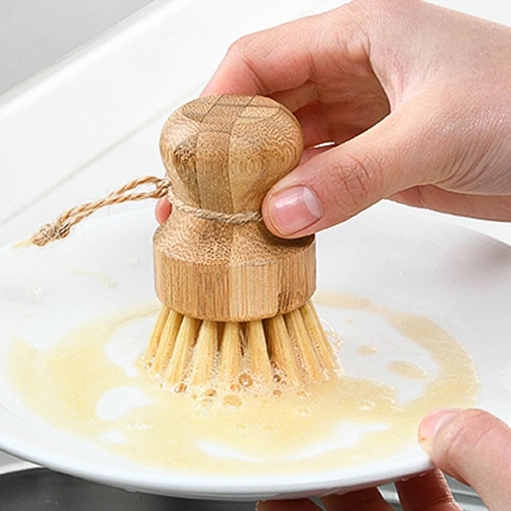 Pot de palmier brosse bambou rond Mini brosse à récurer naturel brosse à récurer nettoyage humide épurateur pour laver la vaisselle casseroles casseroles et légumes