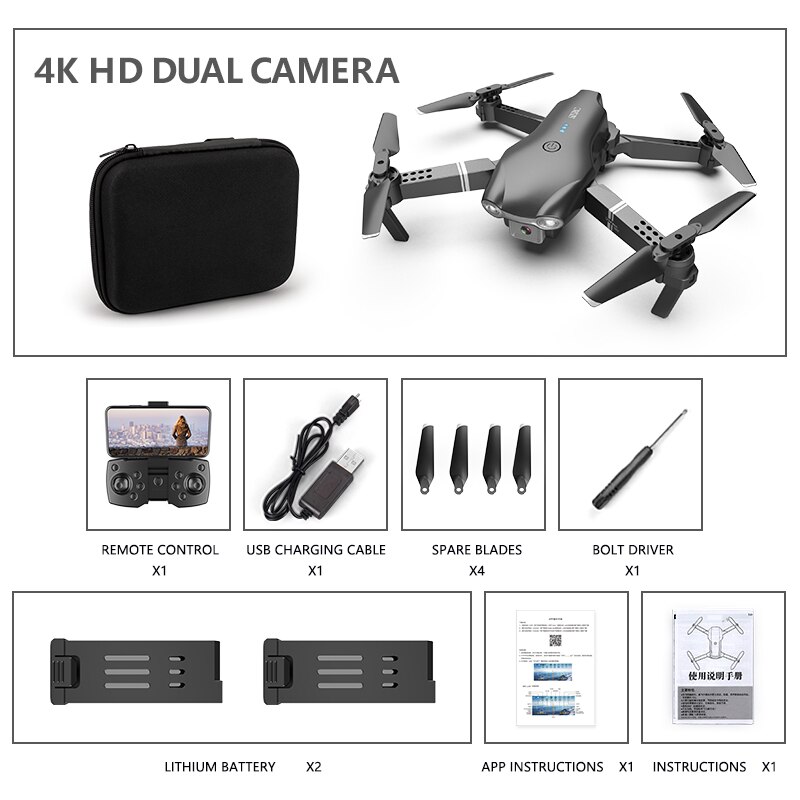 Drone RC 4K HD doppia fotocamera fotografia aerea professionale WIFI FPV pieghevole Quadcopter altezza Hold DronToy: 4K Black Bag 2B