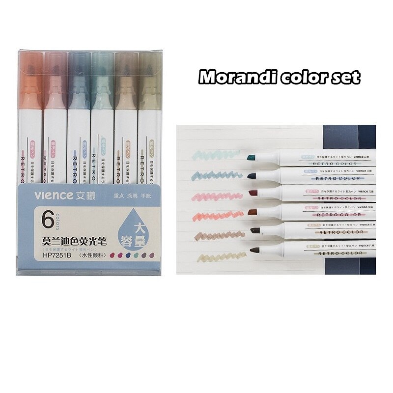 Rotulador subrayador de Color Retro, juego de rotuladores fluorescentes Morandi para dibujar pintura, diario, oficina y escuela, 6 uds., A6846: Morandi color set