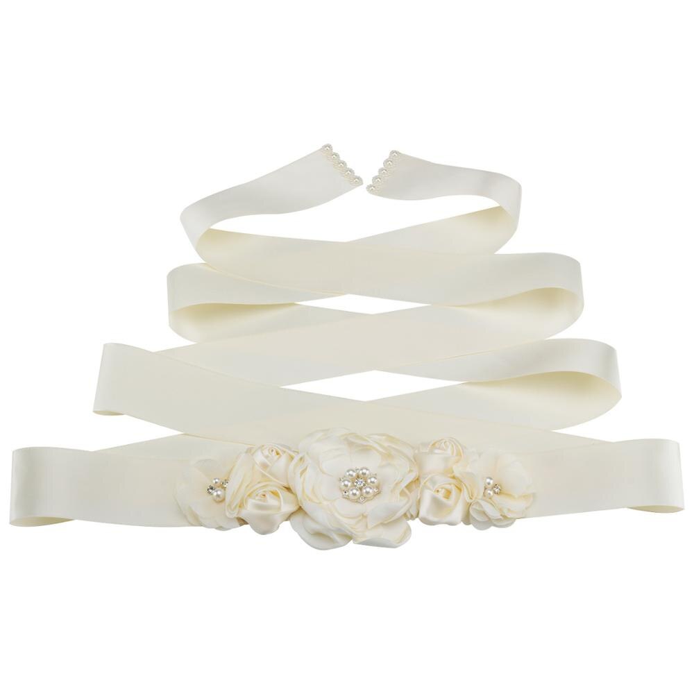 Elegante Hochzeit Kleid Gürtel Handgemachte Satin- Blume Schärpe Perlen Perlen Bund Braut Band Braut Zubehör: Elfenbein