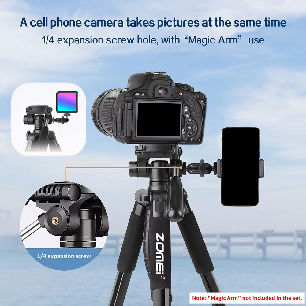 Kompaktowy aluminiowy statyw o przekątnej 187 cm/73,6 cala do lustrzanki cyfrowej Canon Nikon projektor teleskop 360 ° Panoramiczny stojak na telefon fotograficzny