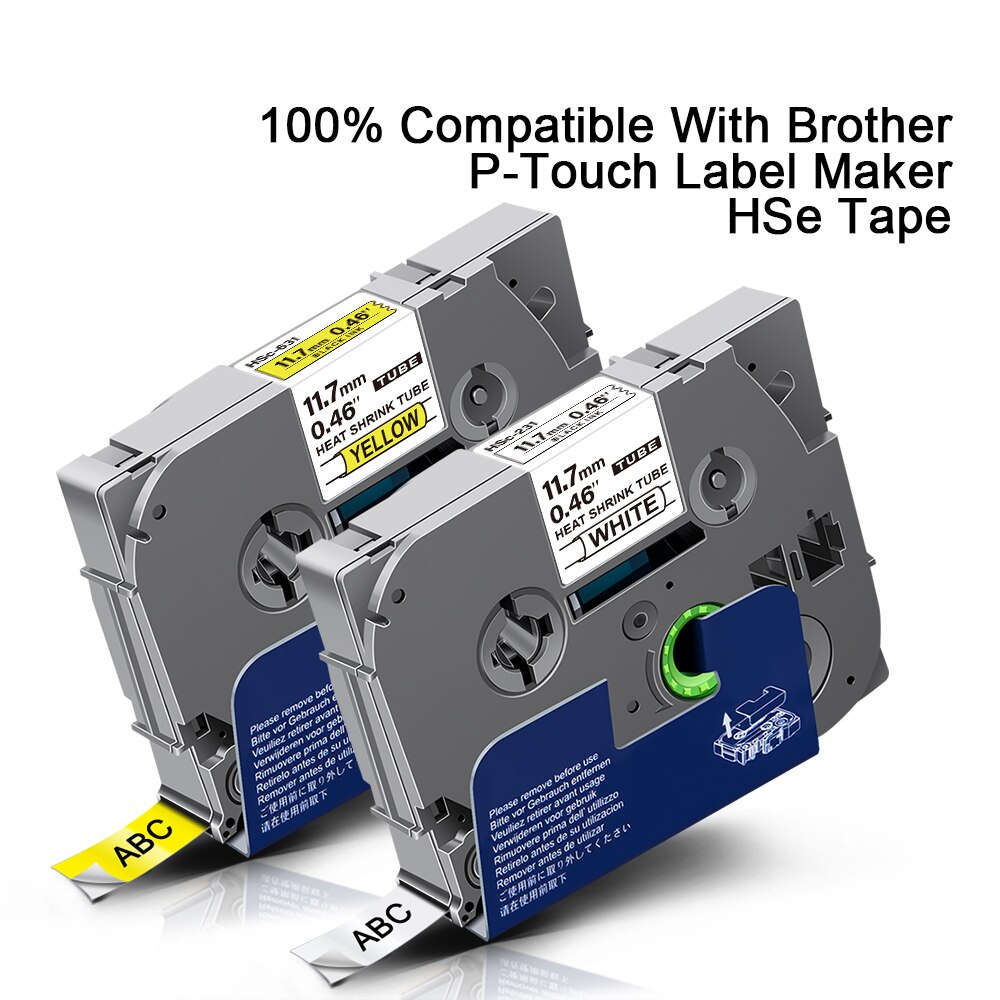 3PK HSe-241 HSe-641 Labels Black on Yellow Heat Shink Tubes Label Tape Black on White HSE Tape For Brother P-touch Label Maker