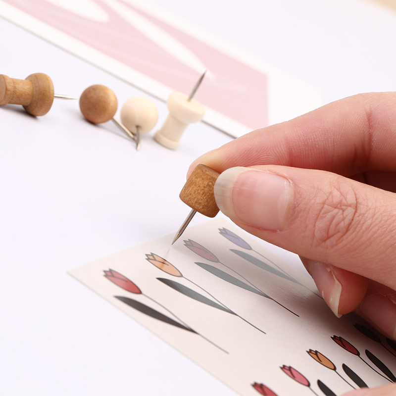 KRABALL Wooden Pushpin with Storage Box Drawing Photo Wall Studs Cork Board Pins for Decoration of Billboard Process Items
