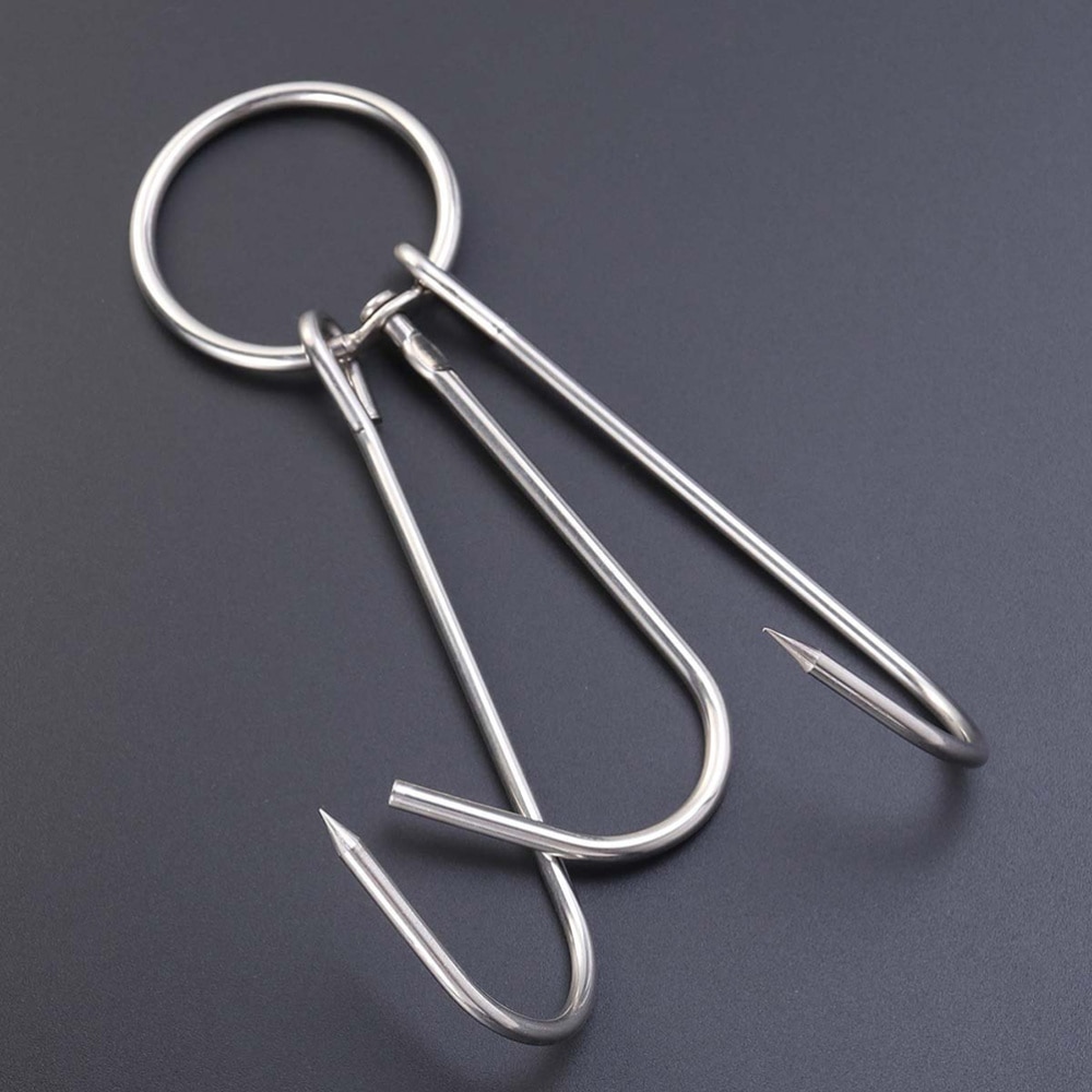 6 stk rustfrit stål dobbeltkød kroge tørring stegt andekrog bacon bøjle grill hængende rack  (3.5cm diameter 24.5cm længde)