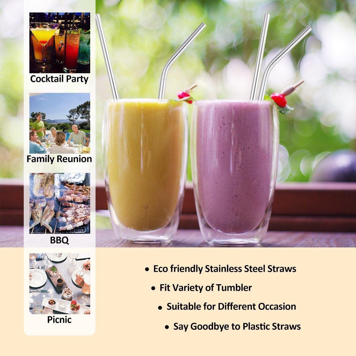 304 Stainless Steel Straw 6mm Reusable Straw Eco-Friendly Food Grade Drinking Straws Set with Cleaner Brush for Mugs