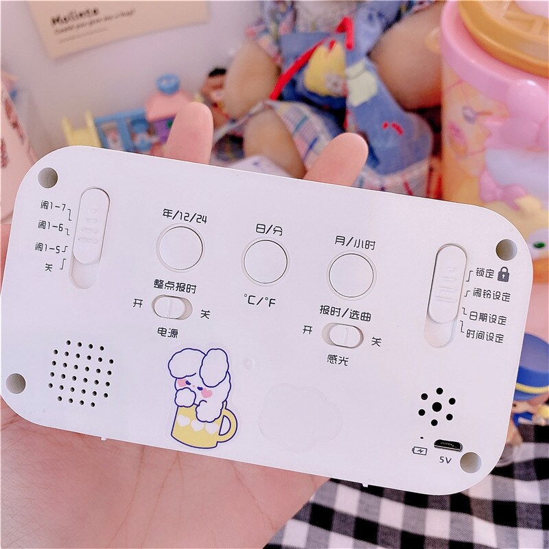 Kids Cute Cartoon Led Alarm Clock 3 Colors Changing Night Light Led Digital Alarm Clocks Student Desk Clock with Thermometer