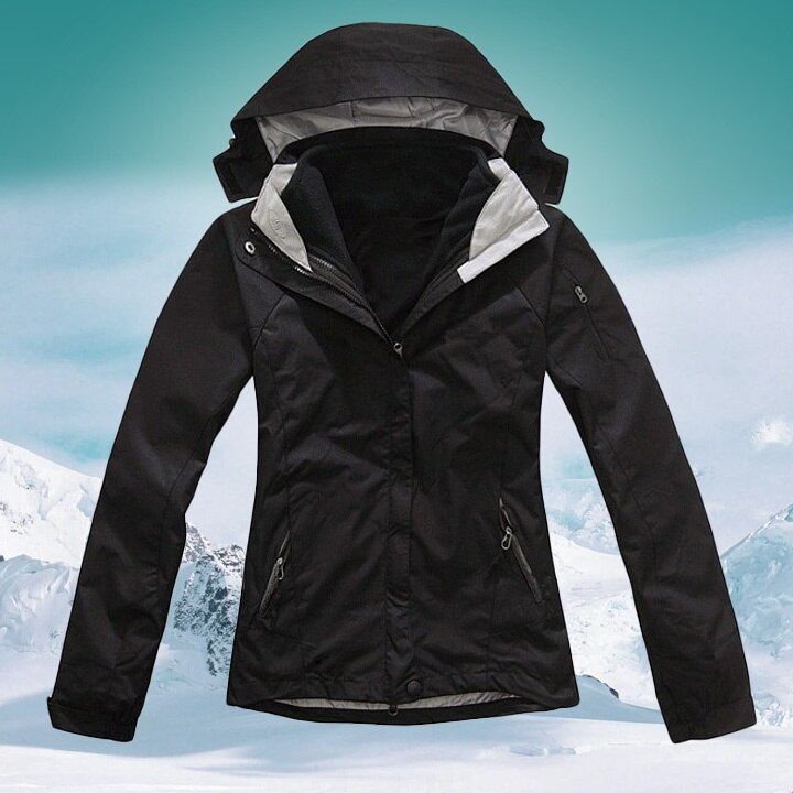 Veste de neige 2 en 1 pour femme, manteau imperméable, coupe-vent, pour l'extérieur, escalade, randonnée, hiver: Black / S