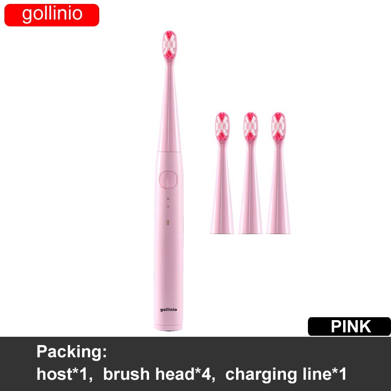 gollinio Electric Toothbrush usb fast charging GL56E smart electr toothbrush prodent Rechargeable Replacement Head: GL56PINK4H
