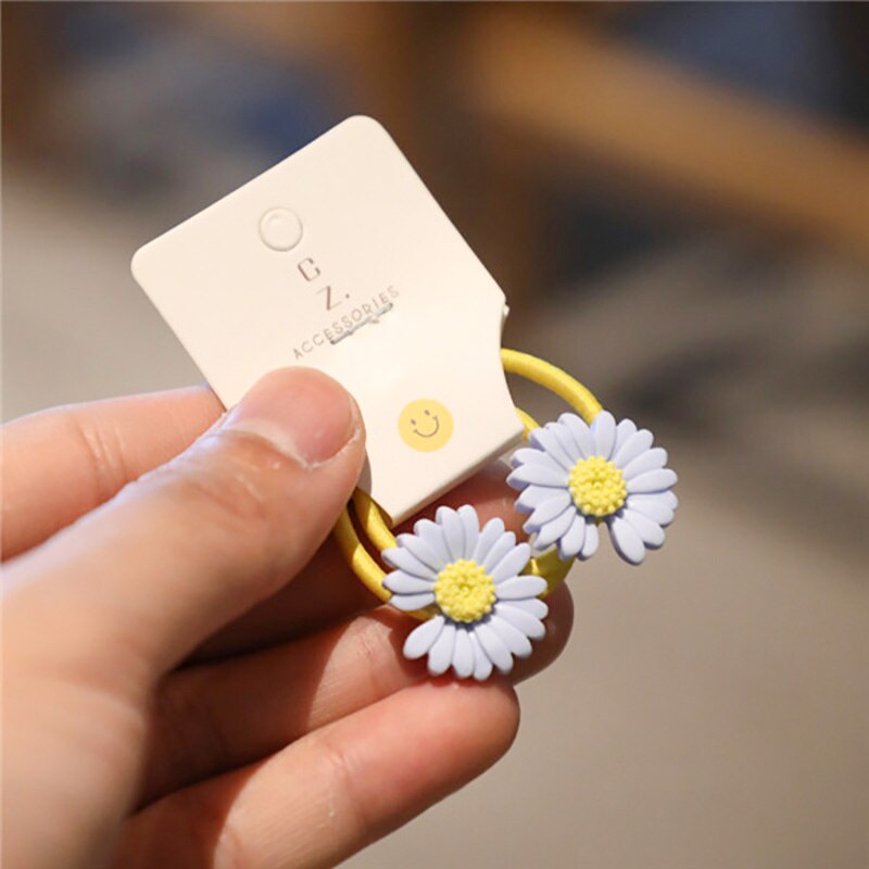 Cintas de goma elásticas para el pelo para niña, 2 uds., sortija de Margarita de crisantemo, lazos para el pelo para niña, accesorios de sujeción para coletas: Azul