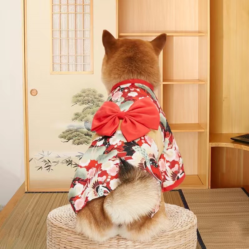Festival formel chien de compagnie Costume National pour petits chiens moyens Style japonais chiot chat vêtements bouledogue français Shiba Inu Kimono: S / Rouge