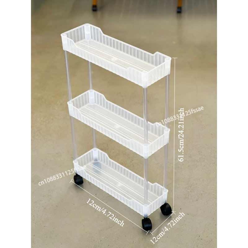 Acrylic Clear Trolley Rack Movable Rolling Utility Cart Narrow Gap Storage Rack with Wheels Bathroom Removable Shelf 2/3/4 Layer: Licht Grau