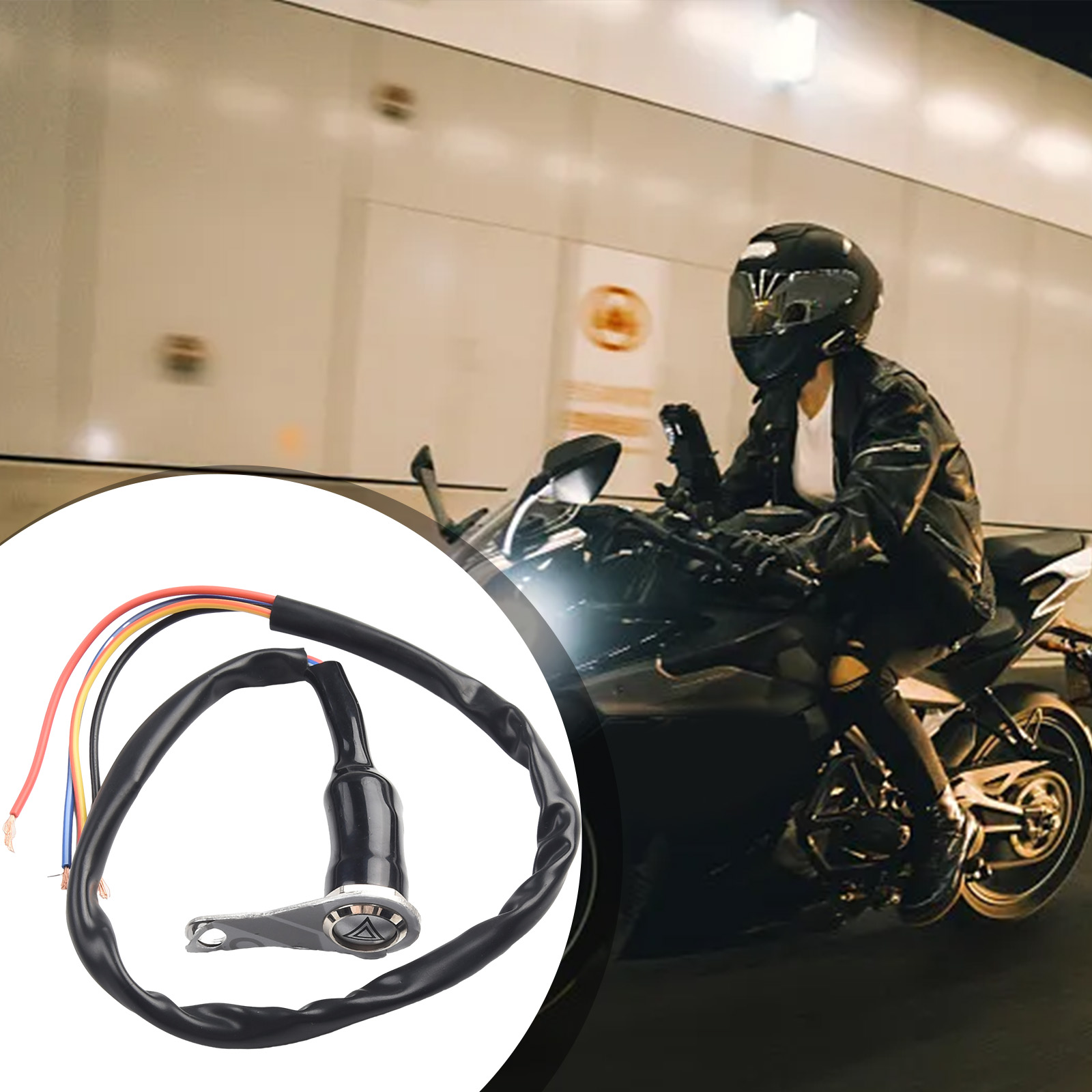 Motorcycle Self-Locking Metal Push Buttons Switch With LED Light Ring Red Handlebar Mount Push Button 50cm Motorbike Accessories